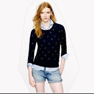 J.Crew embellished beaded sweater star navy‎ casual